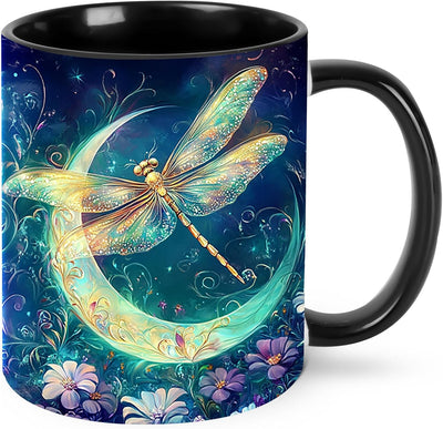 Taza de café de cerámica con asa libélula, apta para lavavajillas y microondas