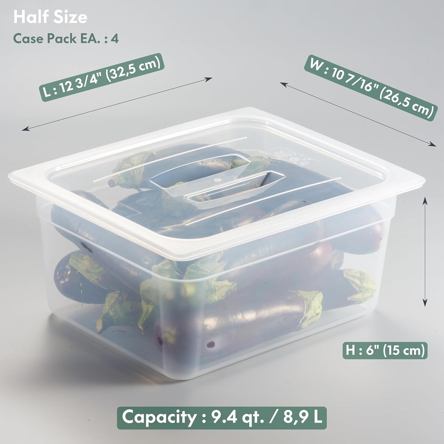 Pack 4 Bandejas Alimentos 3pulg Translúcidas NSF Apilables