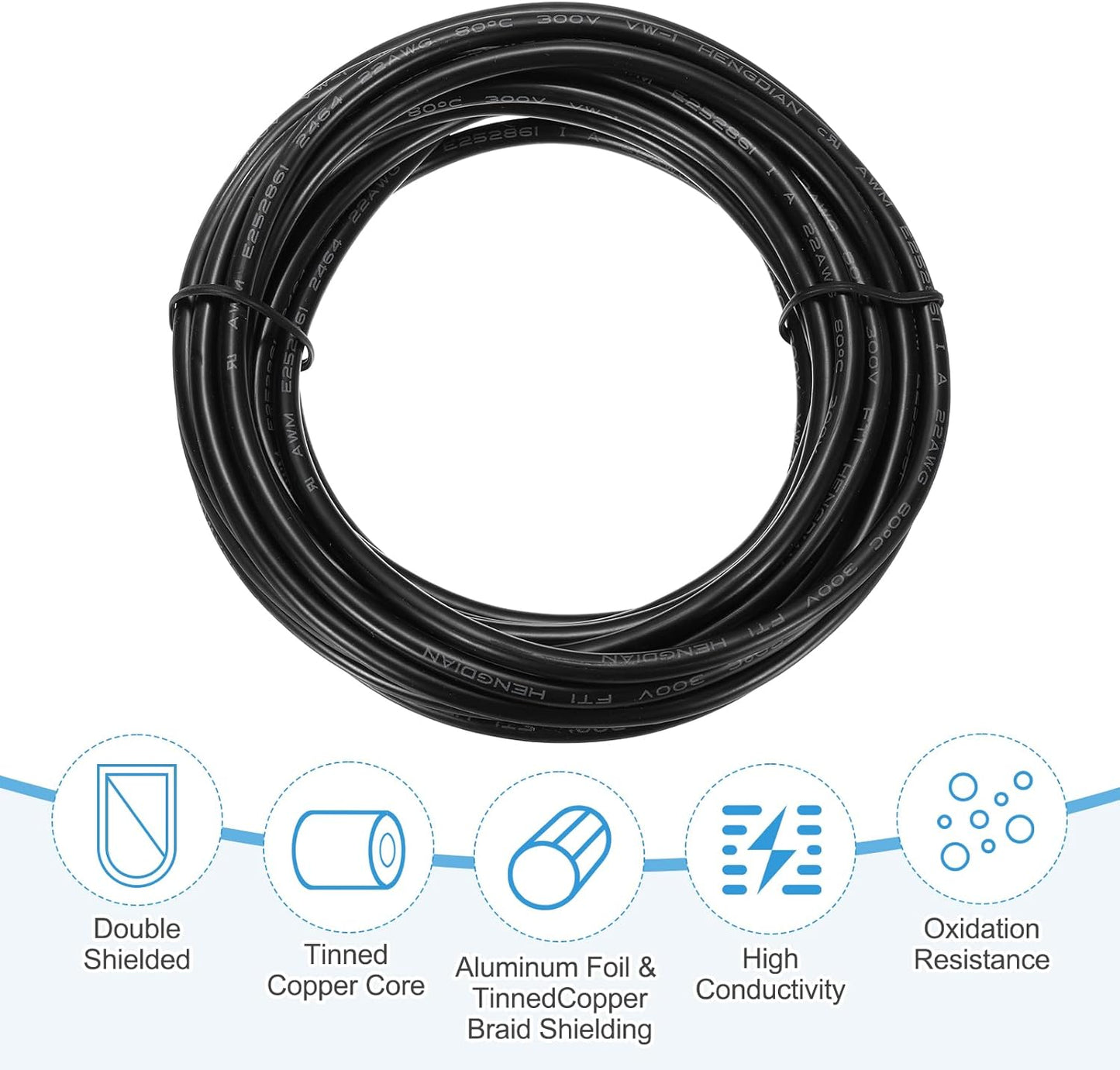 Cable blindado 22AWG 18pies 300V PVC 2 conductores