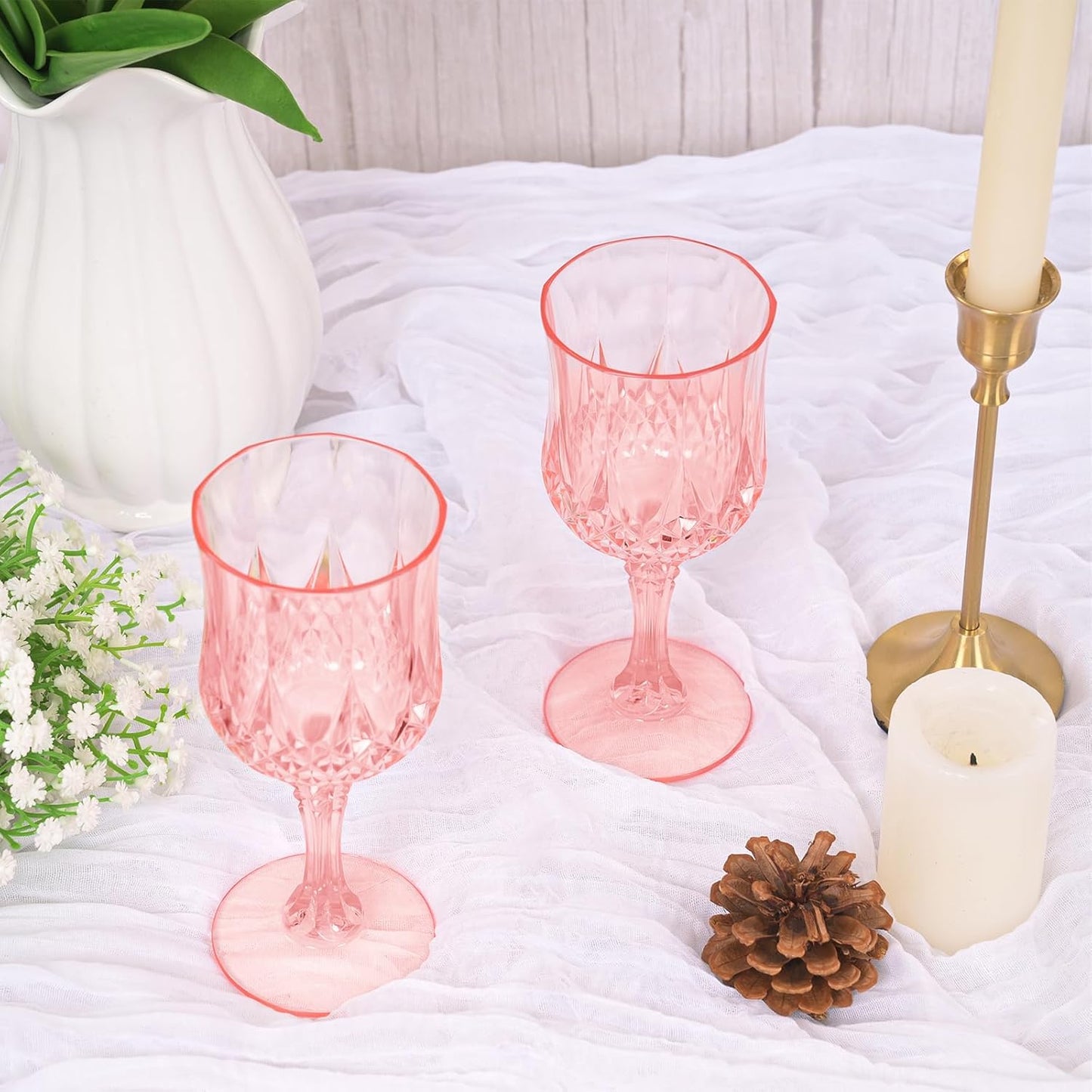 48 Copas Vino Plástico Rosa Claro Reutilizables
