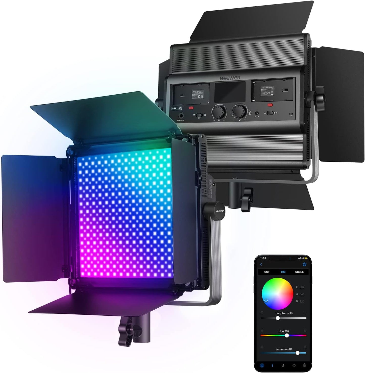 Panel LED RGB 60W 22000Lux estudio con control APP