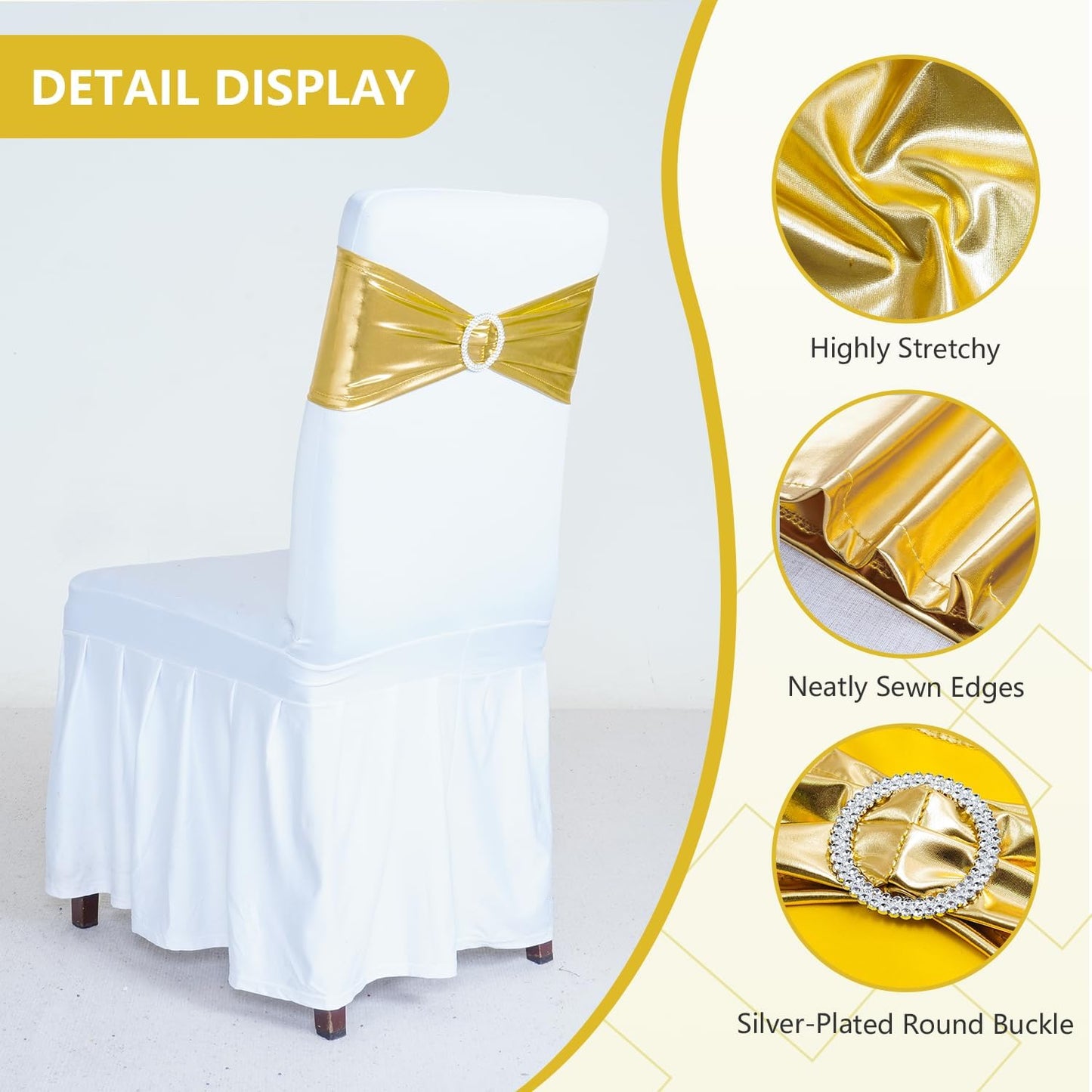 50 Bandas Elastano Hebilla Deslizante Dorado Silla Banquetes