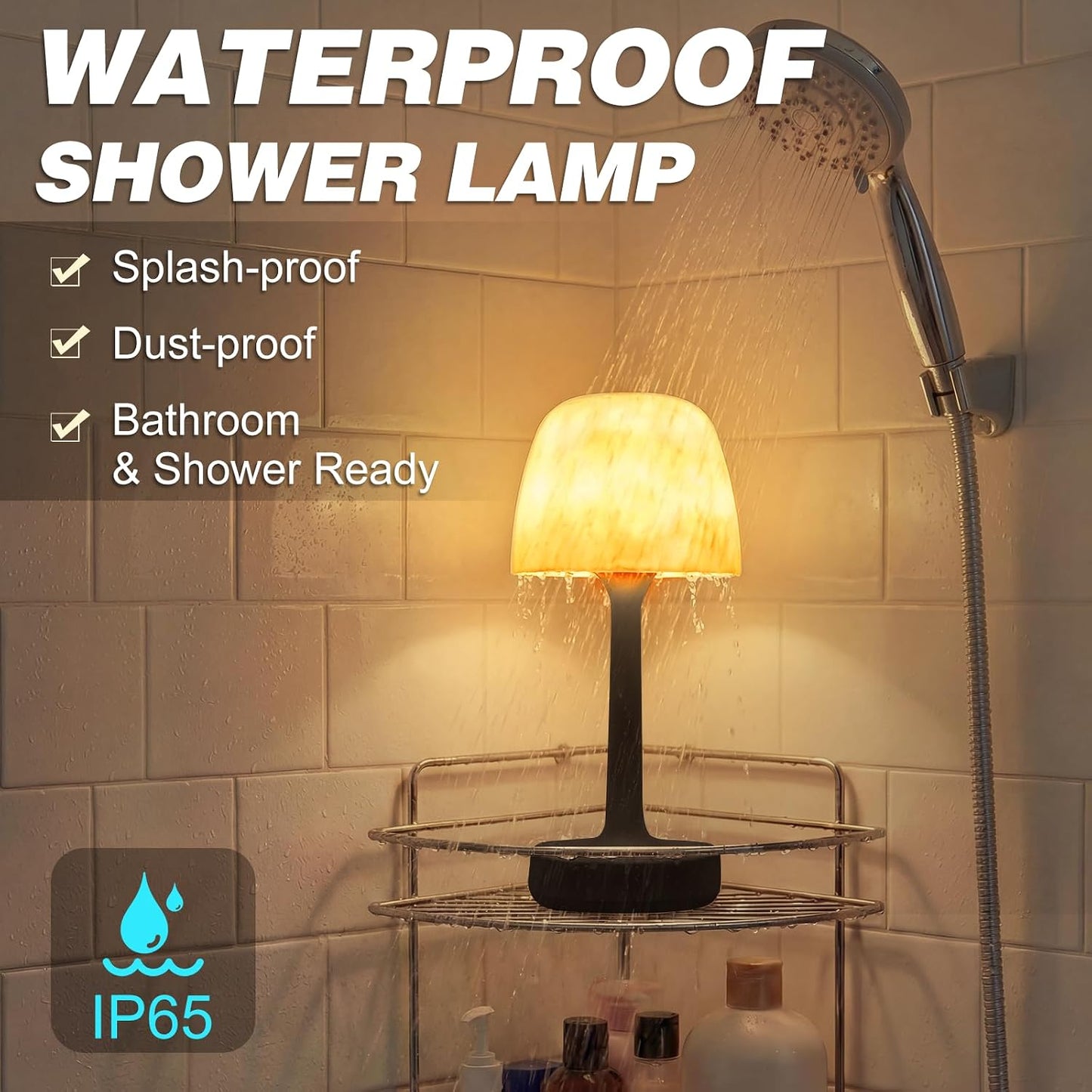 Lámpara ducha táctil LED para baño patio camping color negro