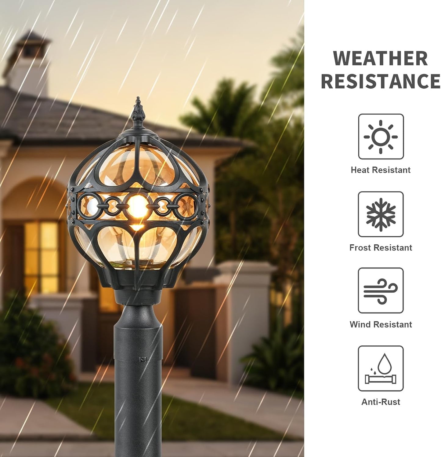 Lámpara poste exterior impermeable aluminio negro 13.4pulg