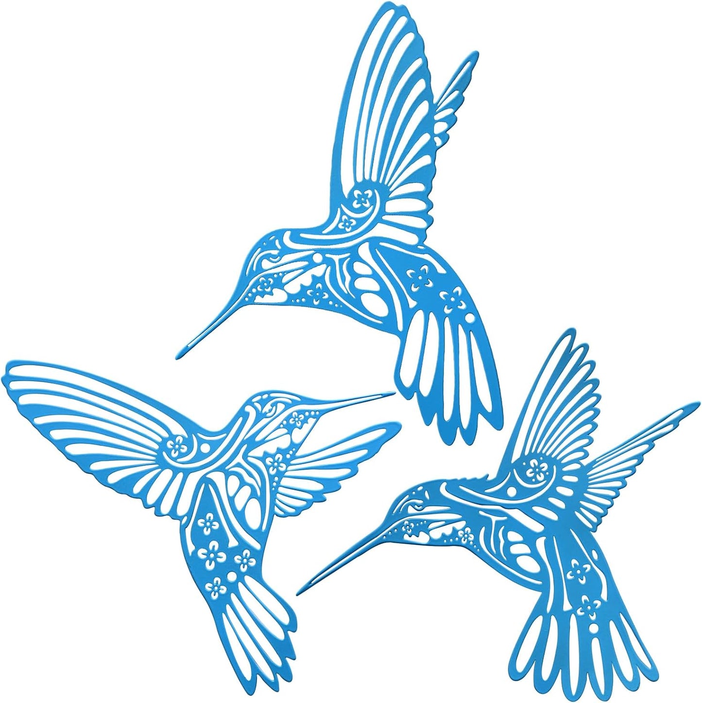 Decoración pared colibrí y pájaros azules metal para exteriores