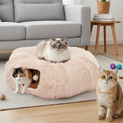 Cama túnel para gatos felpa Peekaboo cojín circular lavable