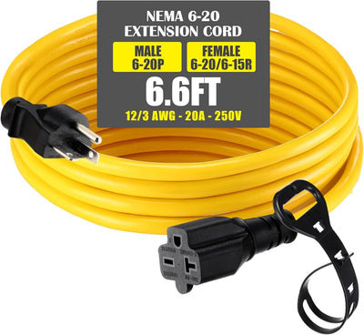 Cable extensión Nema 6-20 6.6 pies macho a hembra 20A