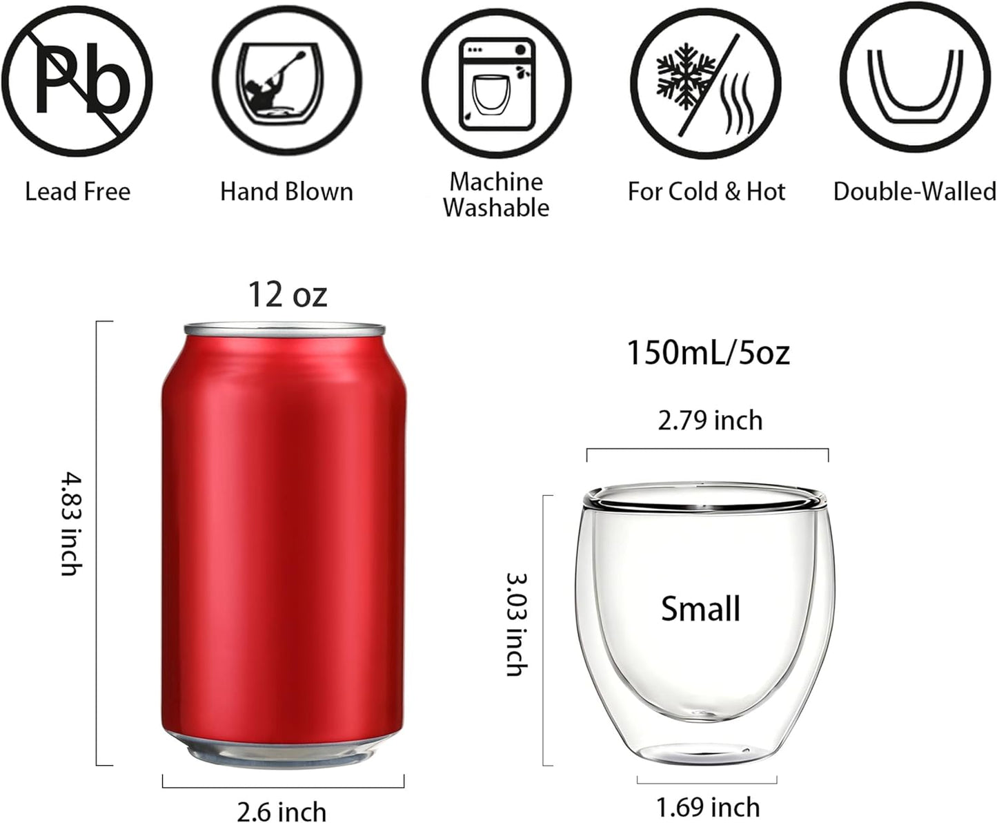 Juego de 2 vasos de café expreso de doble pared transparente