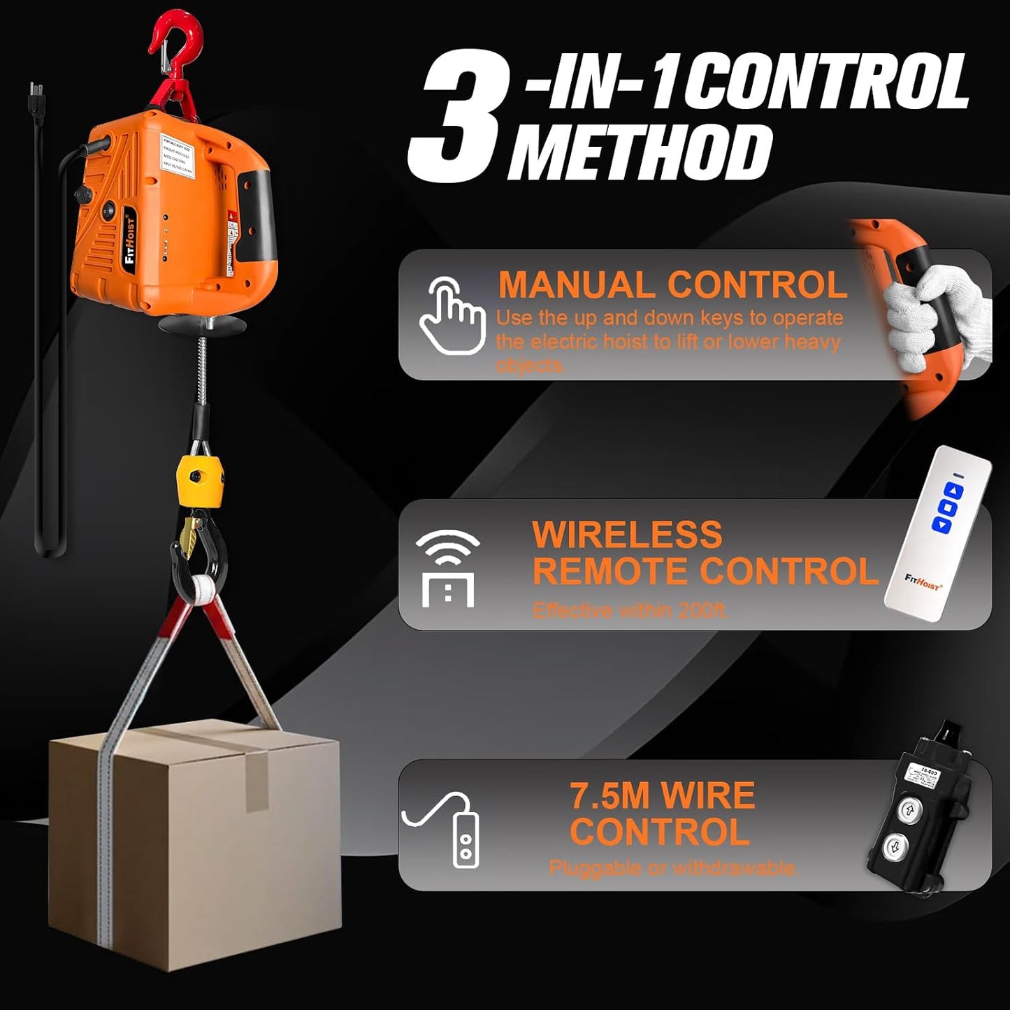 Cabrestante eléctrico 3en1 1500W control remoto 110V