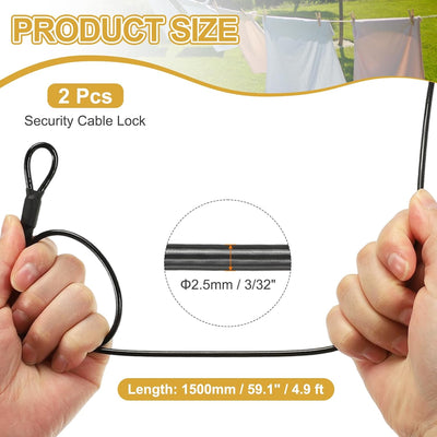 Candado cable seguridad 3/32pulg negro 4.9ft 2 Pzas acero