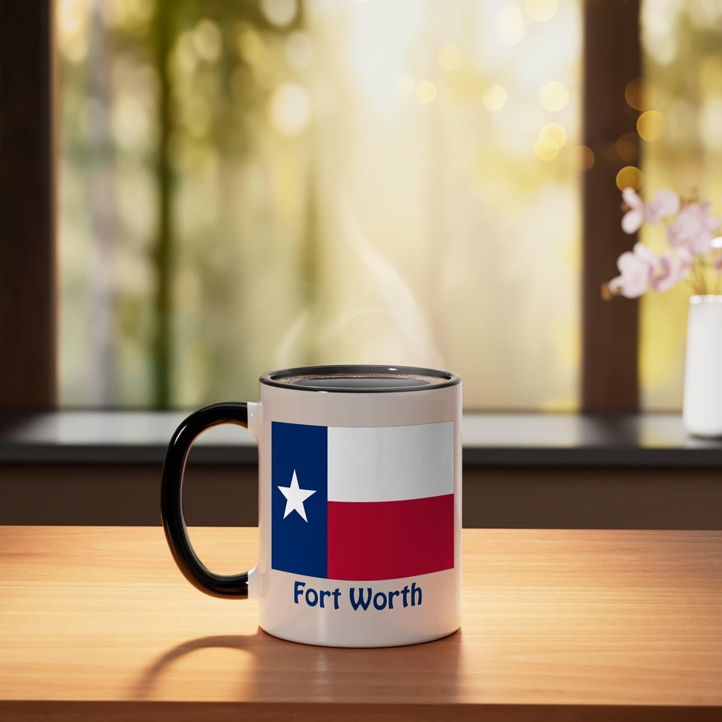 Taza de cerámica bandera Fort Worth Texas negro y blanco