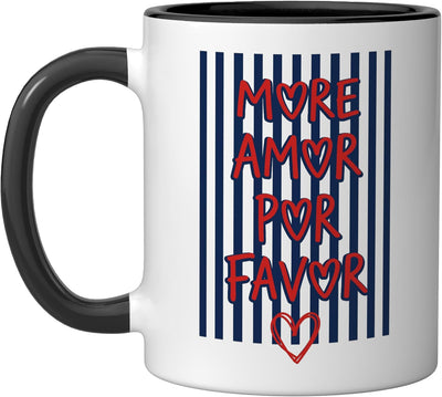 Taza cerámica More Amor Por Favor con corazones y rayas negras/blancas