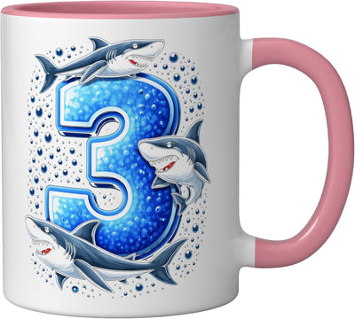 Taza Cerámica Cumpleaños Niño 3 Años Rosa/Blanco