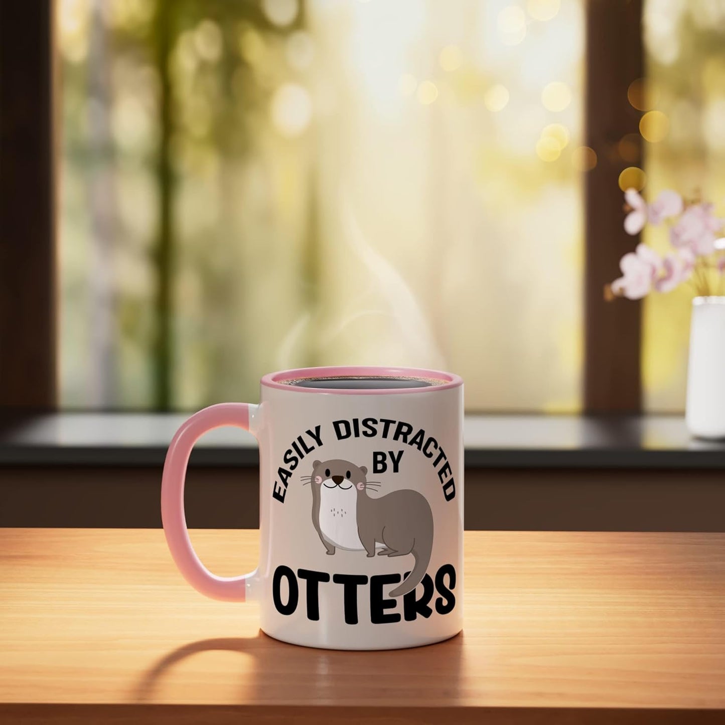Taza de cerámica para amante de nutrias en rosa/blanco