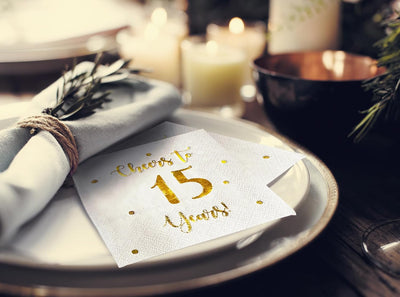 Servilletas de cóctel 15 años, decoración cumpleaños y bodas, paquete 50 unidades