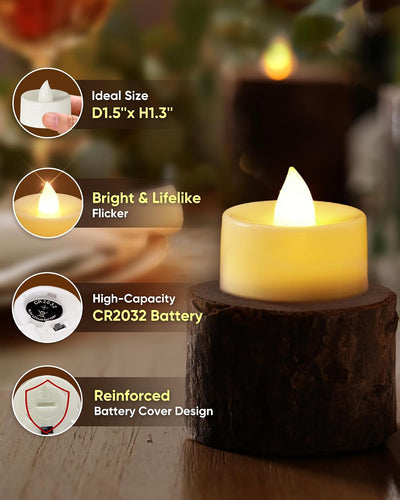 Pack 24 Velas LED Sin Llama Temporizador 6 Hrs Blanco Marfil