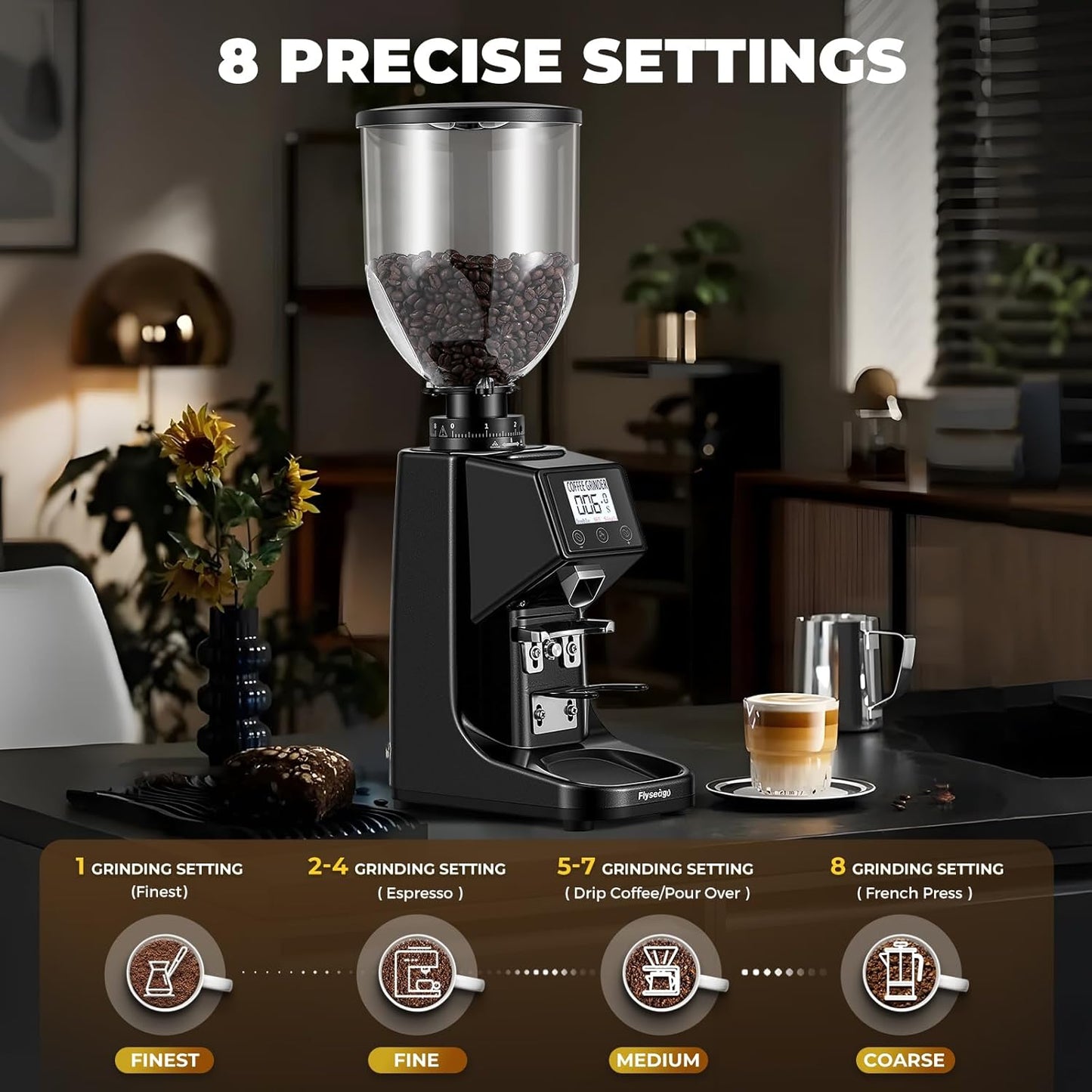 Molinillo café acero inox 2.520pulg 8 ajustes tactil