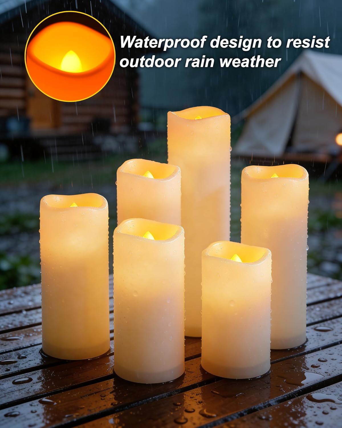 12 Velas LED sin Llama Impermeables para Exterior Marfil 2.2pulg
