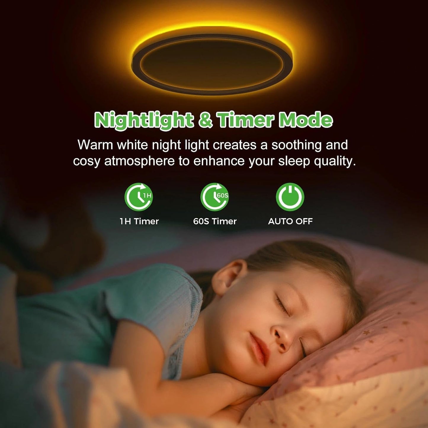 Lámpara techo LED 9pulg luz nocturna regulable dormitorio