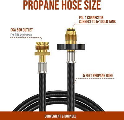 Manguera propano calentador Buddy Heater 5ft adaptador 20lb 1lb