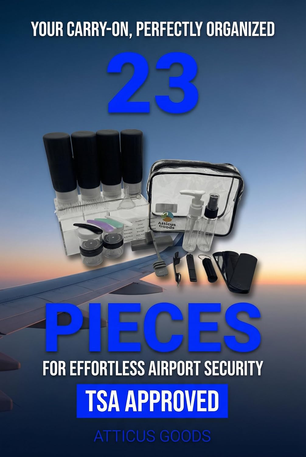 Set 23 Pzas Recipientes Viaje Botellas Compactas Tocador con Bombas