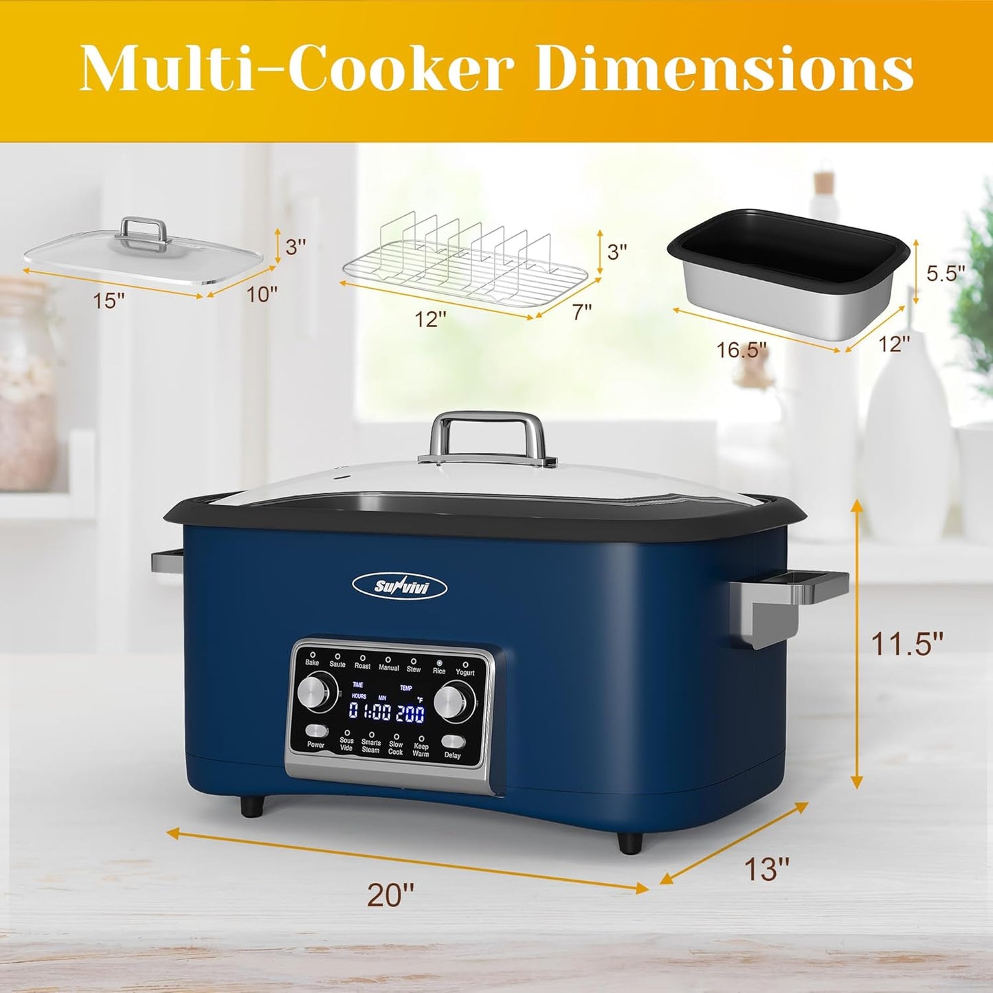 Horno lento 8qt vidrio lavavajillas azul