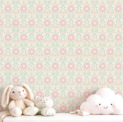 Papel tapiz floral autoadhesivo 17x197pulg para niñas