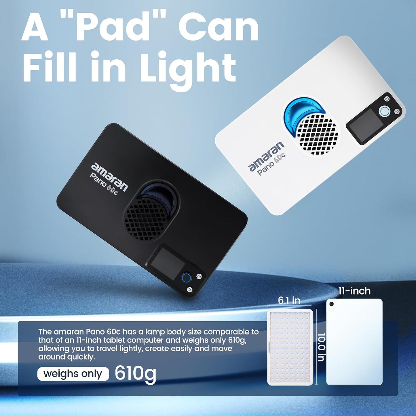 Kit luz LED RGBWW 60W para panel video 12 efectos control app USB-C