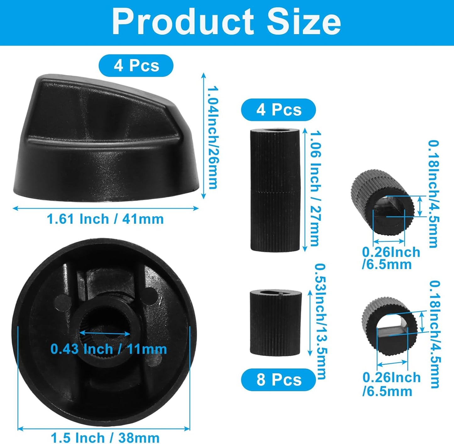 Set 4 Perillas Universales Negro con 12 Adaptadores Estufa