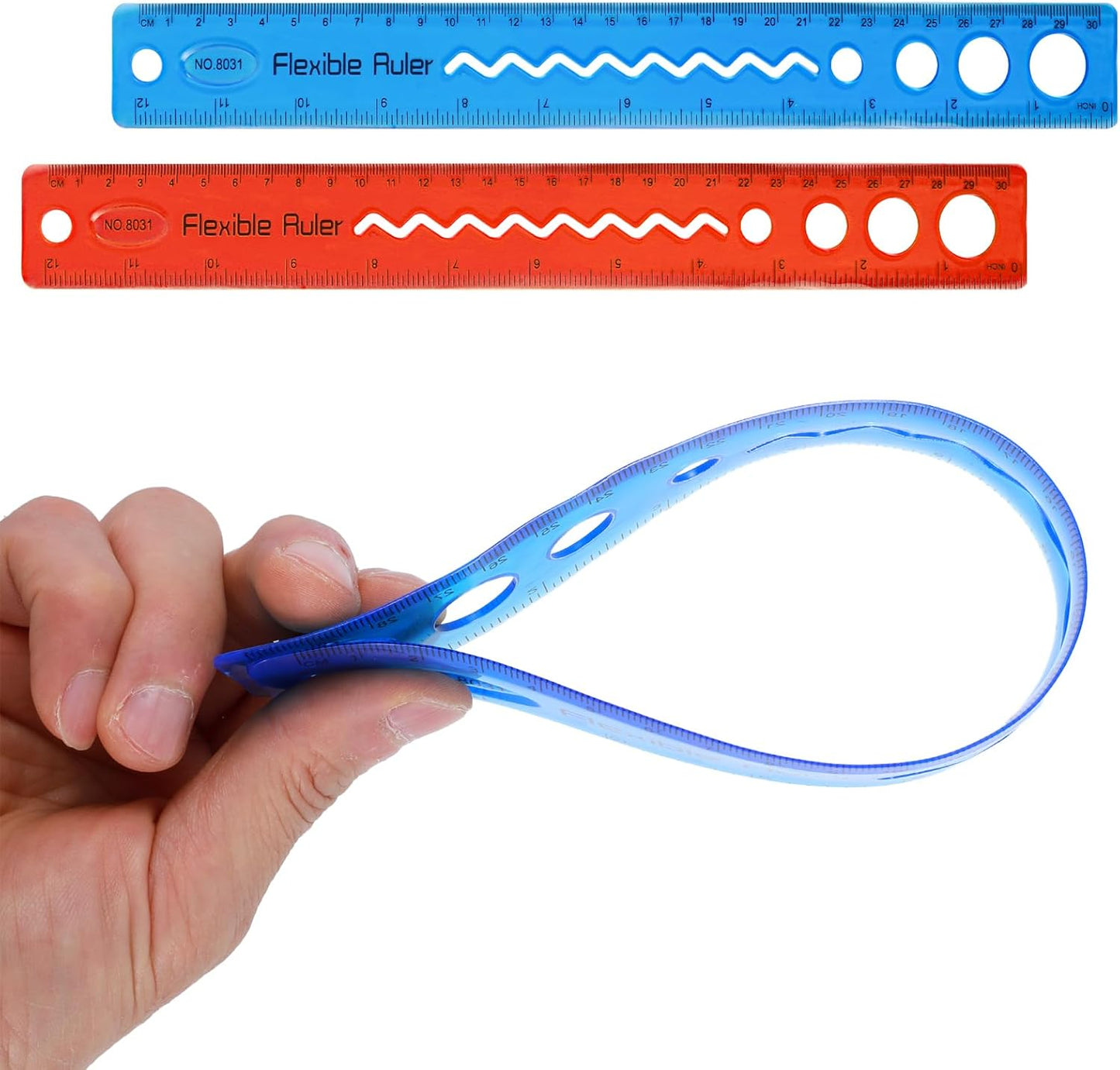 Set 2 Reglas Plástico Flexibles 12pulg Rojo Azul