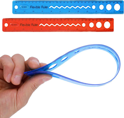 Set 2 Reglas Plástico Flexibles 12pulg Rojo Azul