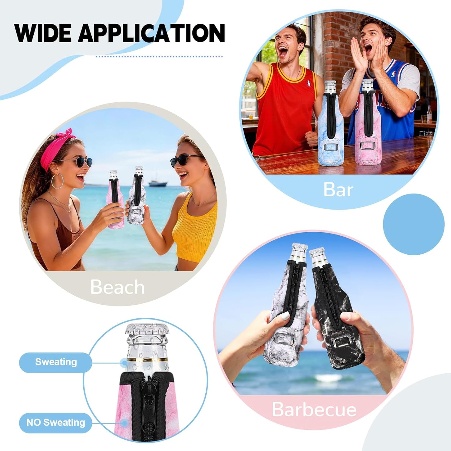 Pack 4 Fundas Neopreno Aislantes Botella 12oz Con Cremallera
