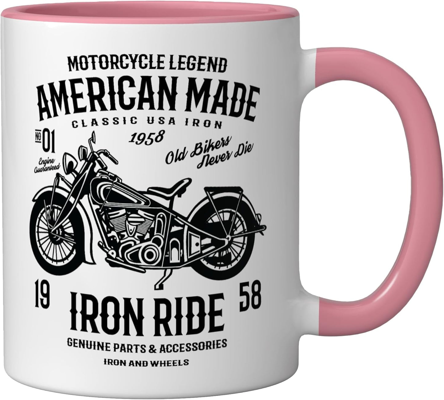 Taza cerámica estilo vintage motocicleta americana rosa/blanca