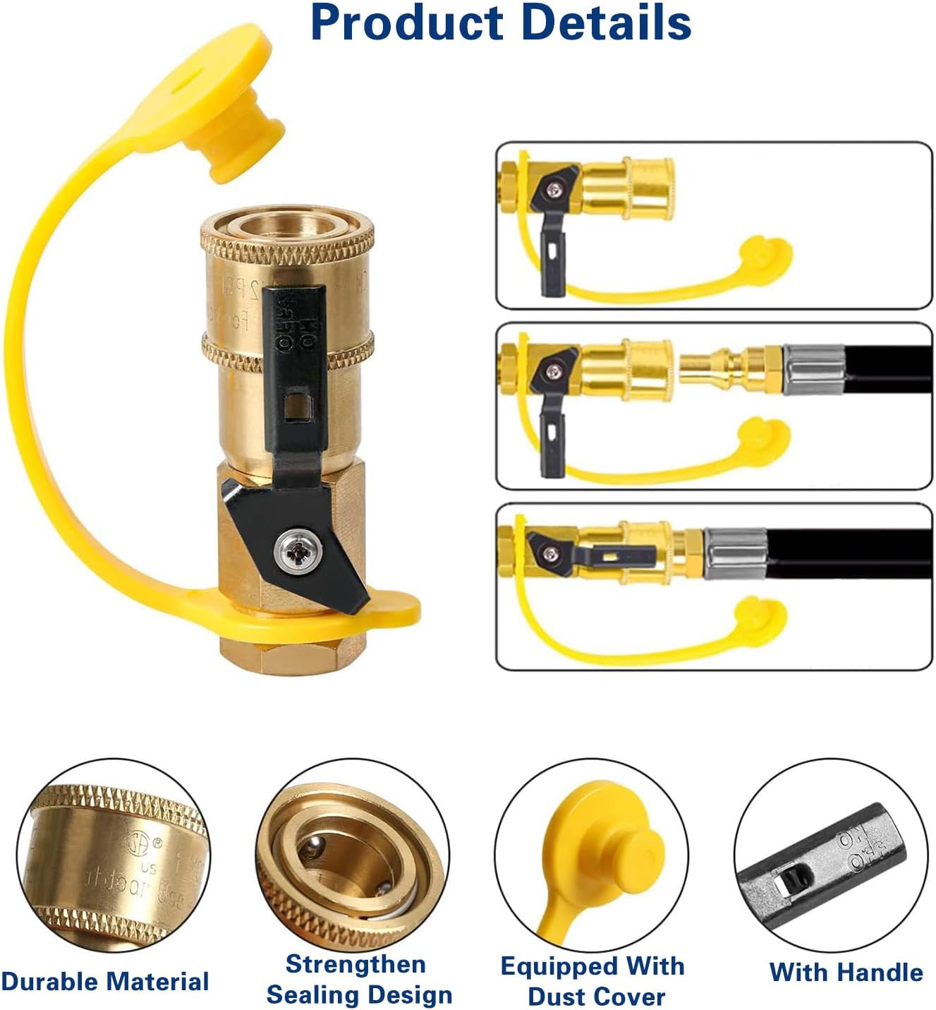 Adaptador propano RV 1/4pulg con válvula cierre y enchufe macho NPT