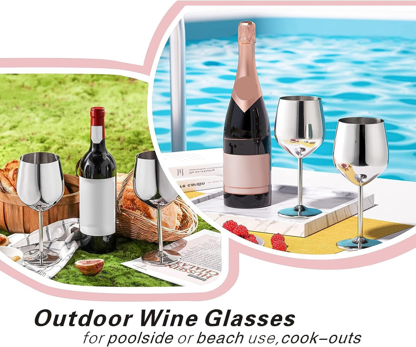 Set 4 Copas Vino Acero Inox Irrompibles 18oz Plateado