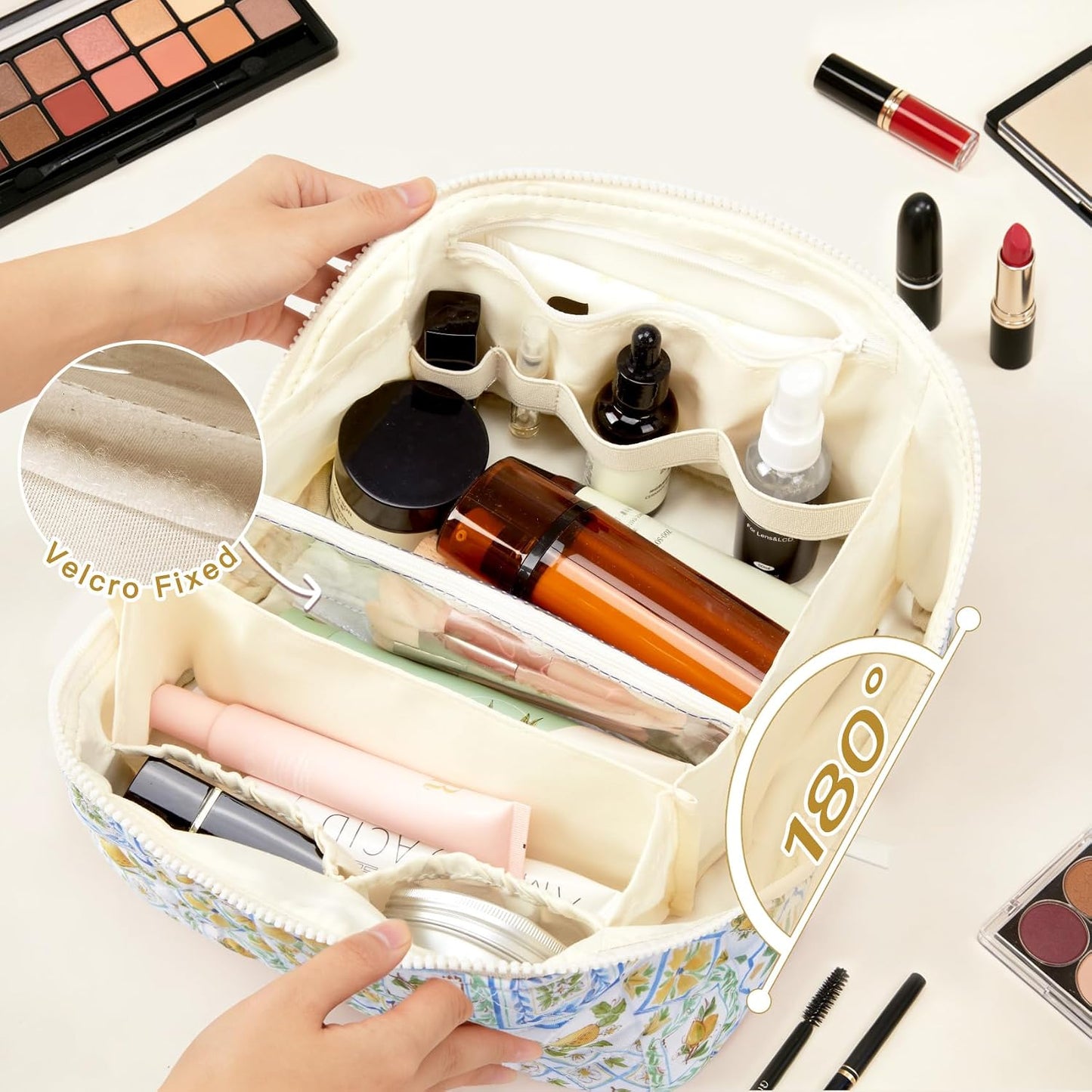 Bolsas maquillaje acolchadas grandes personalizadas Amarillo Azul