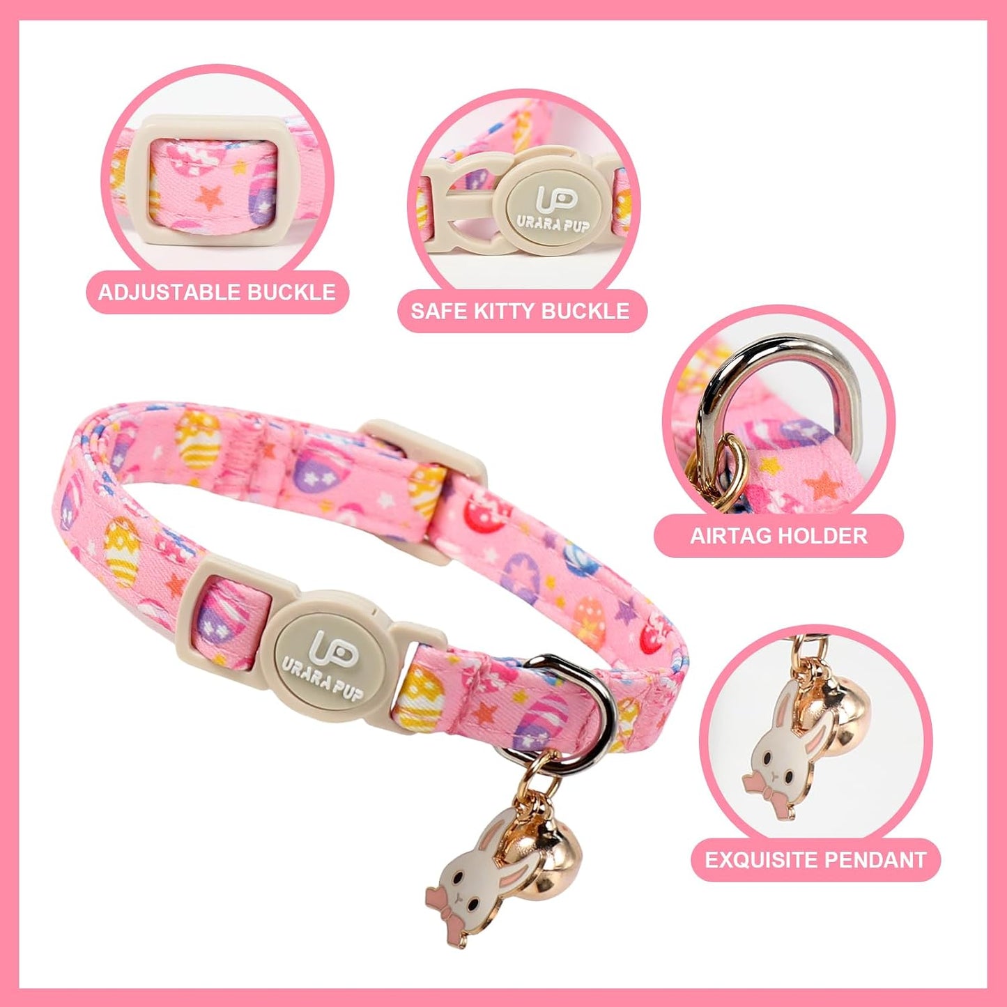 Collar gato Pascua rosa con campana y hebilla seguridad