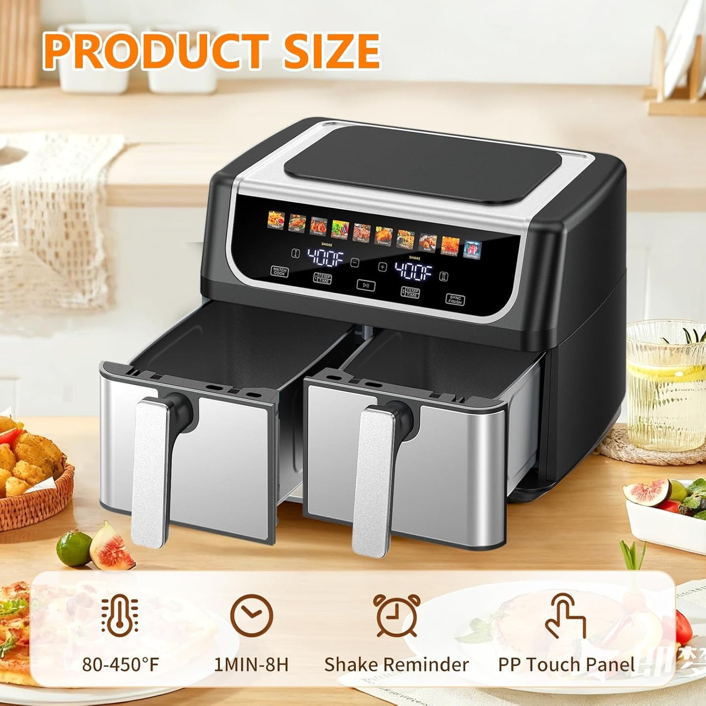 Freidora aire doble cesta 9.5qt control temp 10 ajustes