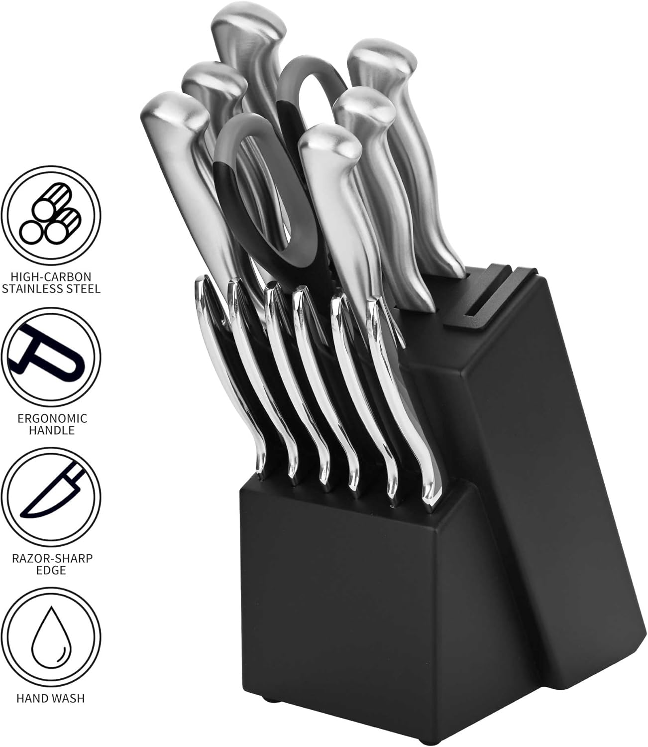 Set 15 Pzas Cuchillos Acero Inox Bloque Afilador Integrado Chef