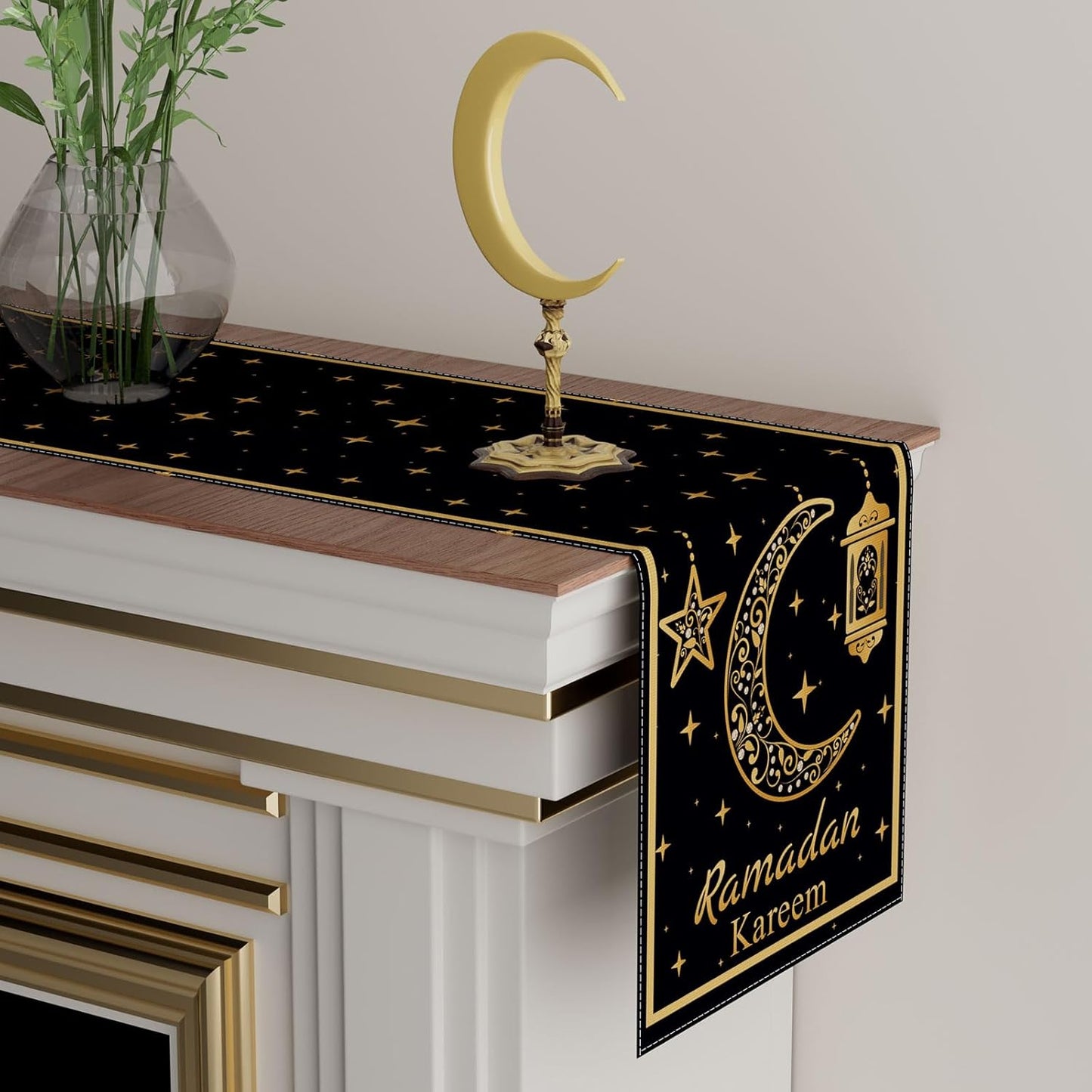 Farol negro de luna dorada con estrellas Ramadán Kareem para decoración