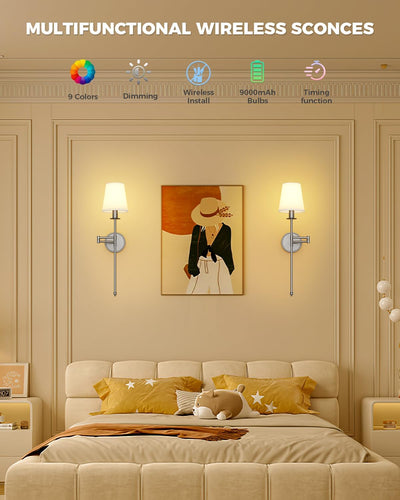 2 Apliques Pared LED Inalámbricas 24.8pulg Control Remoto RGB 9CCT