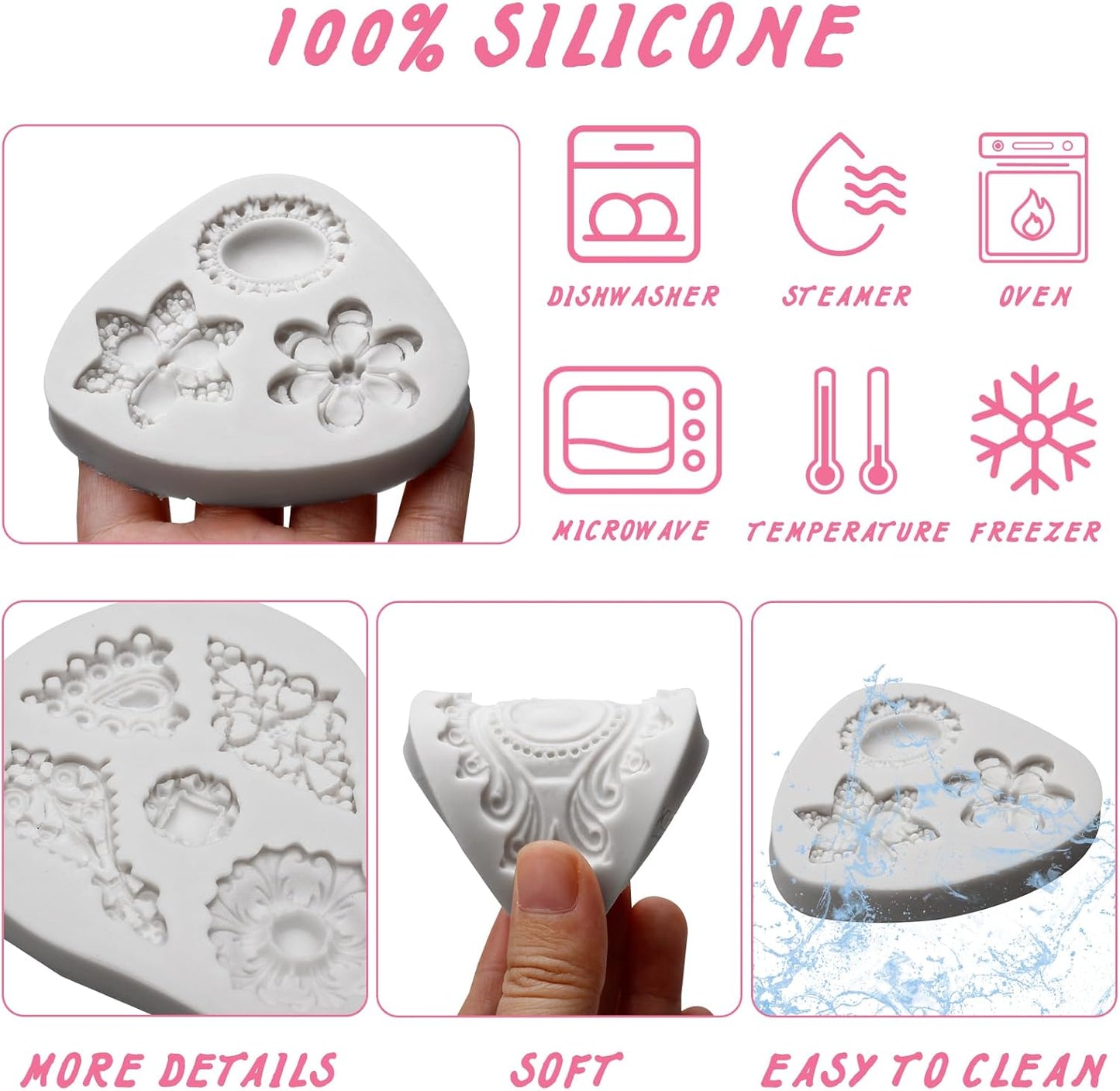 Moldes silicona decorativos para joyas y fondant barroco