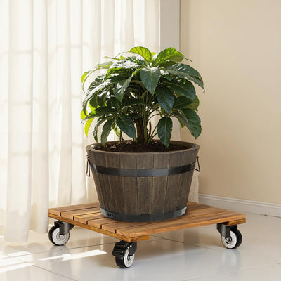 2 Cajas Madera Acacia para Plantas con Ruedas Bloqueables 360°