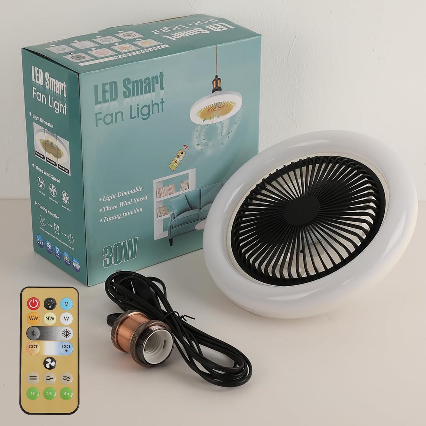 Ventilador techo enchufable con luz control remoto 9.84pies