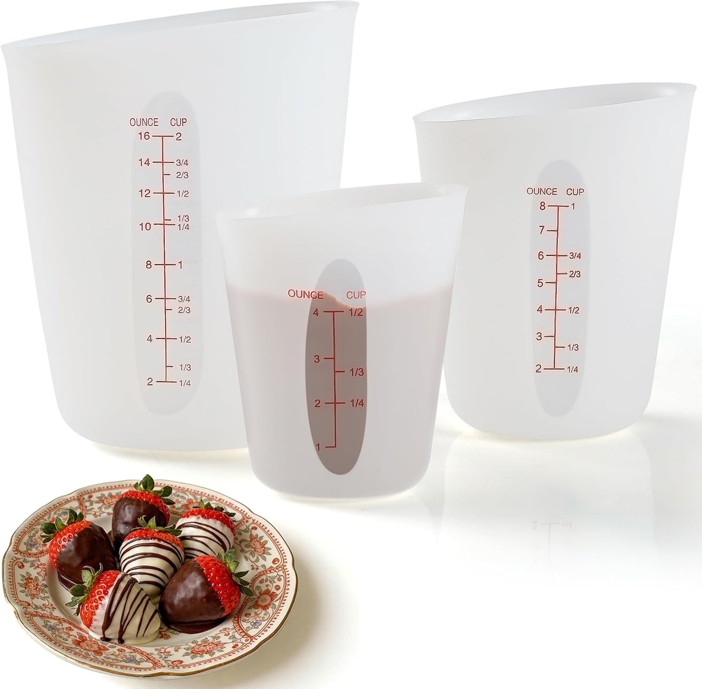 3 Tazas Silicón Alimenticio para Derretir Chocolate Reutilizable