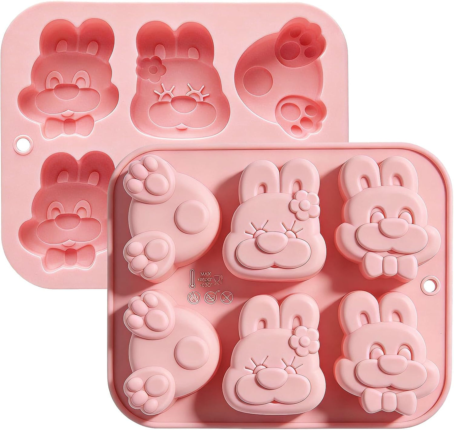 Moldes de silicona para cubos de hielo de conejo y decoraciones de cupcakes, paquete de 2