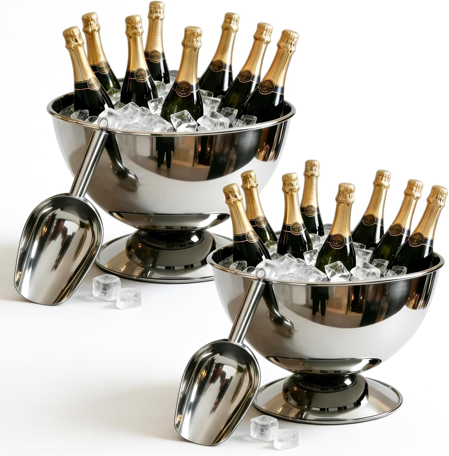 Set 2 Botellas de Champaña Acero Inox 12L con Cuchara de Hielo