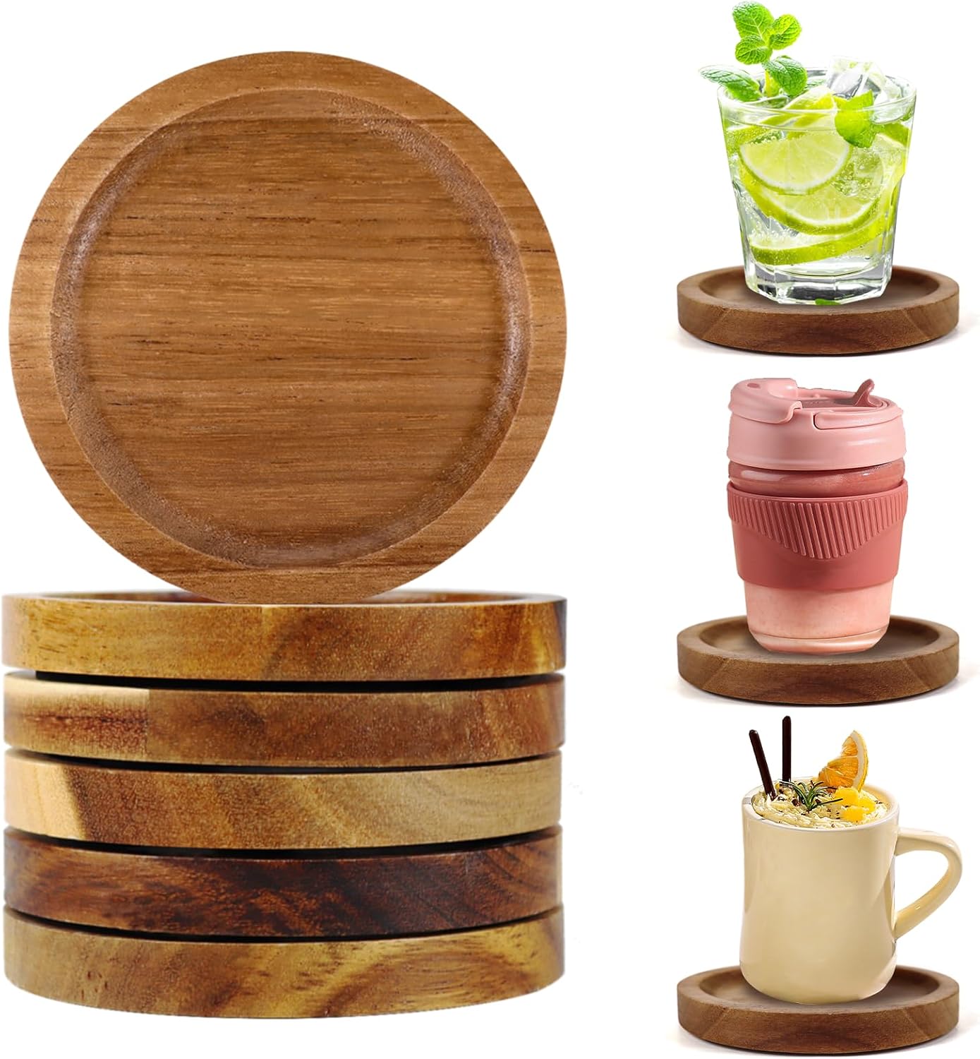 Set 6 posavasos acacia con patas foam antideslizantes