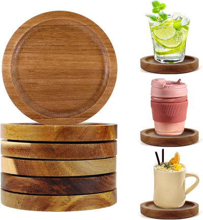 Set 6 posavasos acacia con patas foam antideslizantes