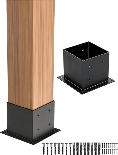 Base poste 6x6 pulg 2 Pzas soporte metal recubrimiento negro